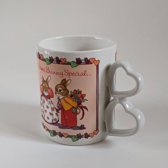 Vintage Bunny Rabbit Love Mug, Heart Shaped Handle, Valentine's Anniversary Gift - Picture 5 of 8
